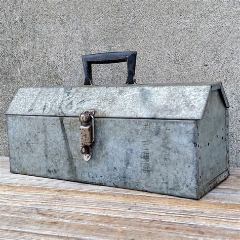 vintage metal tool box riveted|Vintage Riveted Galvanized Metal Tool box, Stamped US Bootz .